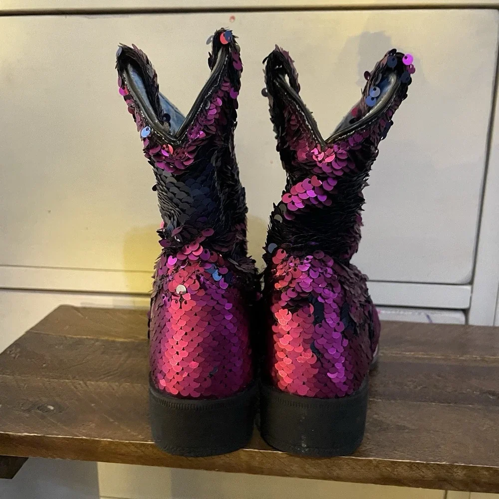 Laredo Girls 10‎ Cowboy Boots Pink Sequins Shiny Cowgirl Glam Princess Dan Post